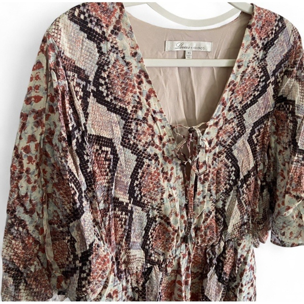 Lovers + Friends Pink & White Snakeskin Pattern‎ Womens Tie-Front Romper Size XS